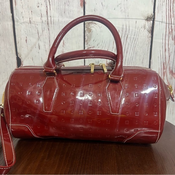 ARCADIA Monogram Crossbody & Top handle BARREL  Bag burgundy patent leather EUC - Picture 15 of 17